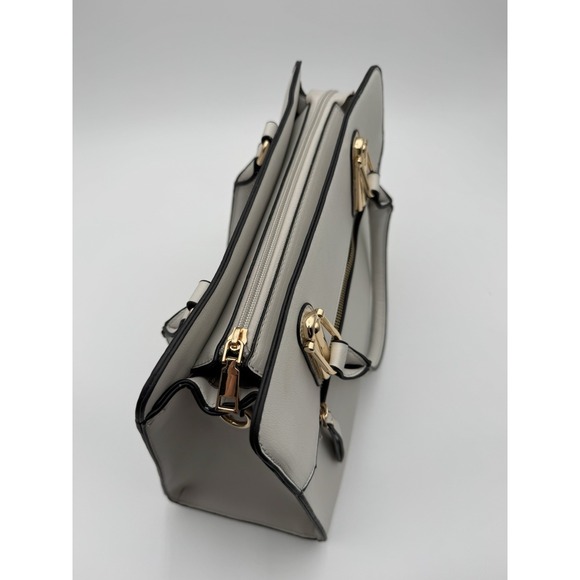 Faux Leather Light Gray/Black Hand Shoulder Bag Purse Neutral Chic Modern-New‎ - Picture 4 of 13